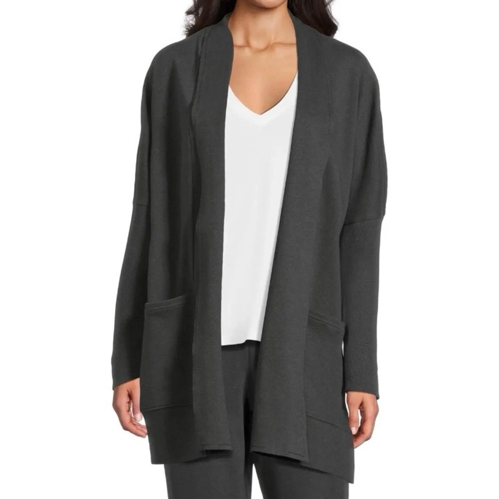 Pact Organic Airplane Cardigan Sweater Women S/M Long Open Oversized Pocket Gray